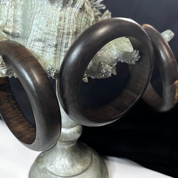 Vintage 60's Handmade Ebony Wood Bangle Set - Picture 5 of 5